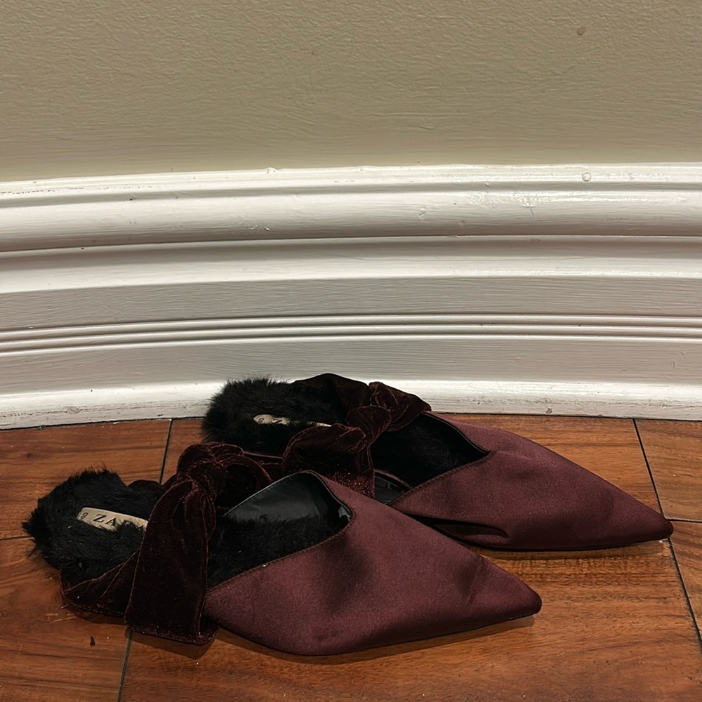Zara Woman Velvet Backless Shoes With Bow Trafaluc